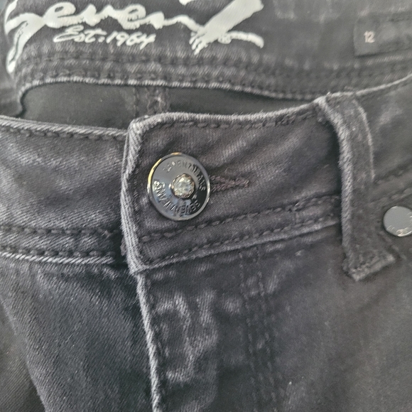 SEVEN 7 Destressed High Waisted Denim Black Skinny Jeans w/Rhinestones - Picture 7 of 10